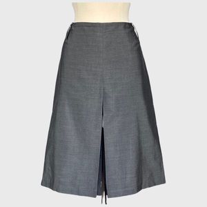 Lida Baday Womens Gray A Line Skirt Silk Cotton Blend Front Back Slits size 10